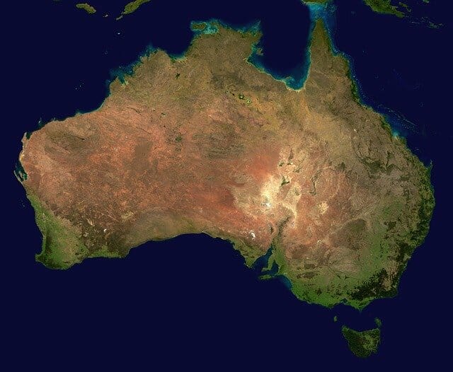 Het continent australie vanaf boven voor stage in Australie